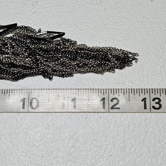 Edgy Black Silver Tone Chain Rhinestone Fringe Statement Bib Necklace Art Deco - Picture 8 of 8